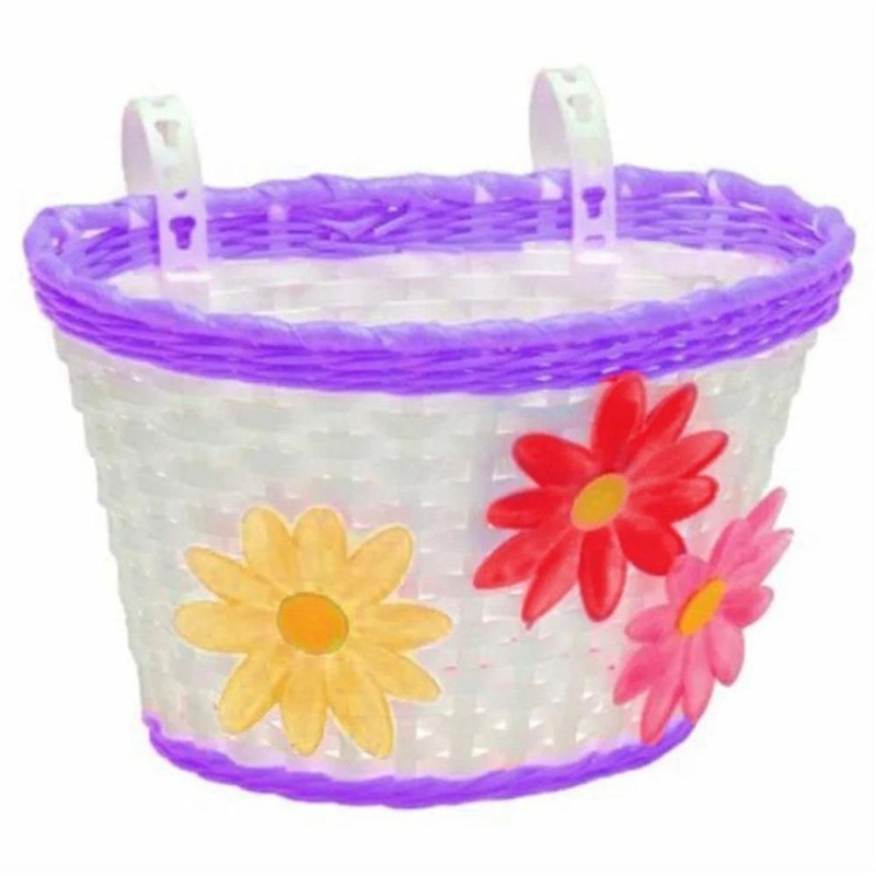 Rascal Kids Small Front Plastic Basket Flowers Purple