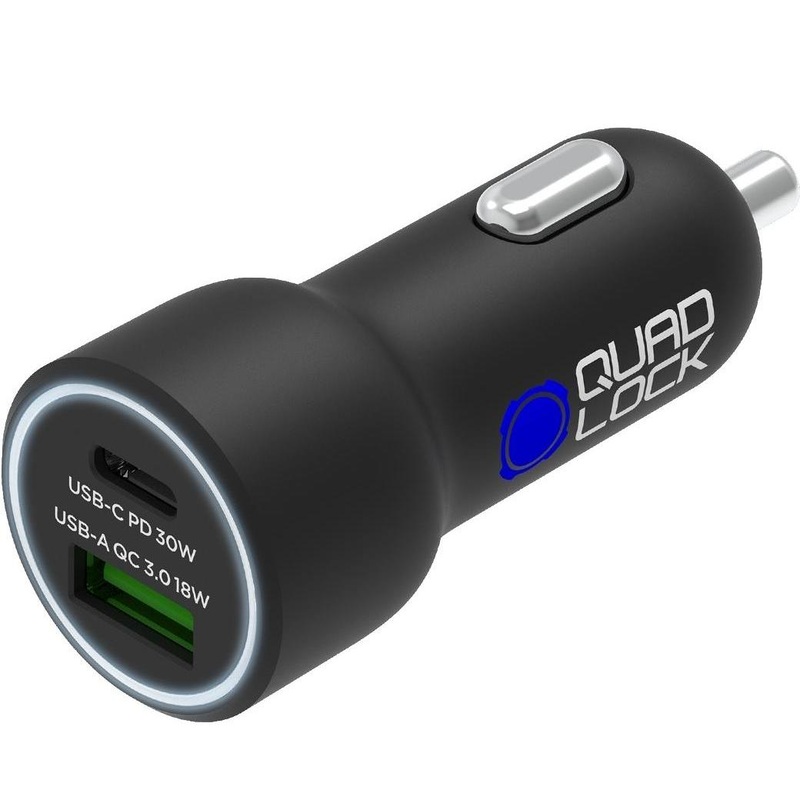 Quad Lock Dual USB 12V Car Charger USB-C/USB-A