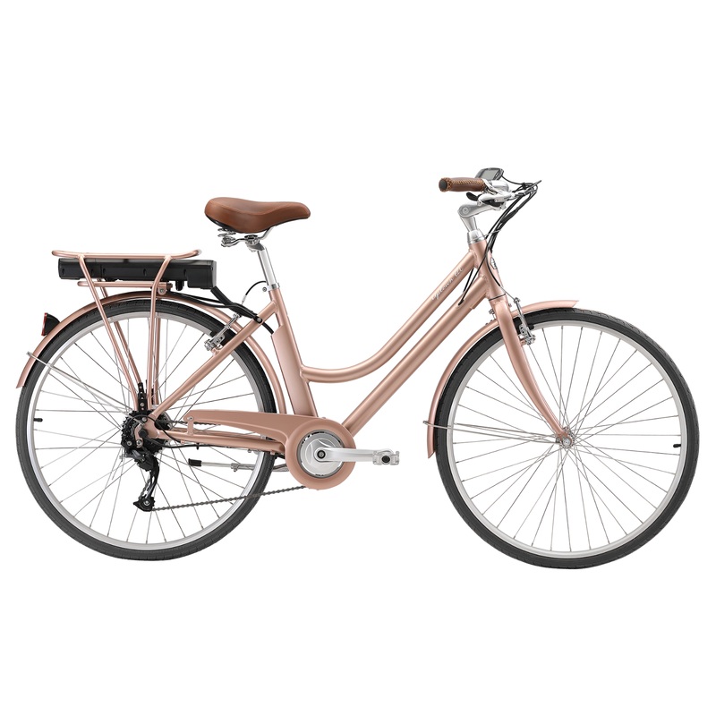 Pedal Uptown ELC Electric Vintage Cruiser Bike Rose Gold/Tan