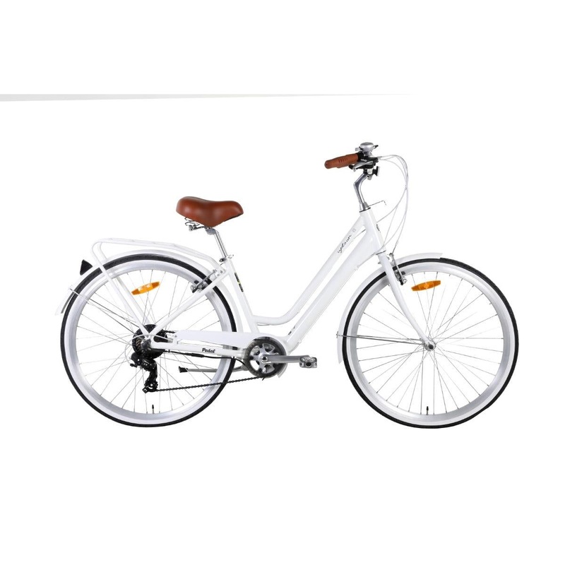 Pedal Uptown SL Electric Vintage Cruiser Bike Pearl White