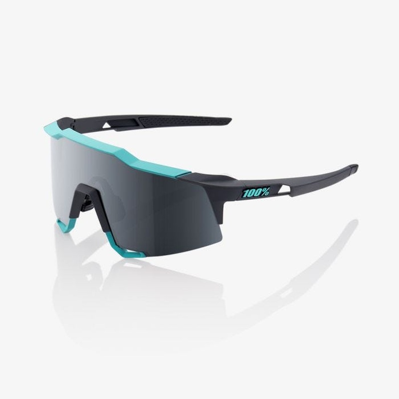 100% Speedcraft Soft Tact Sunglasses Celeste Green and Black with Grey Lens