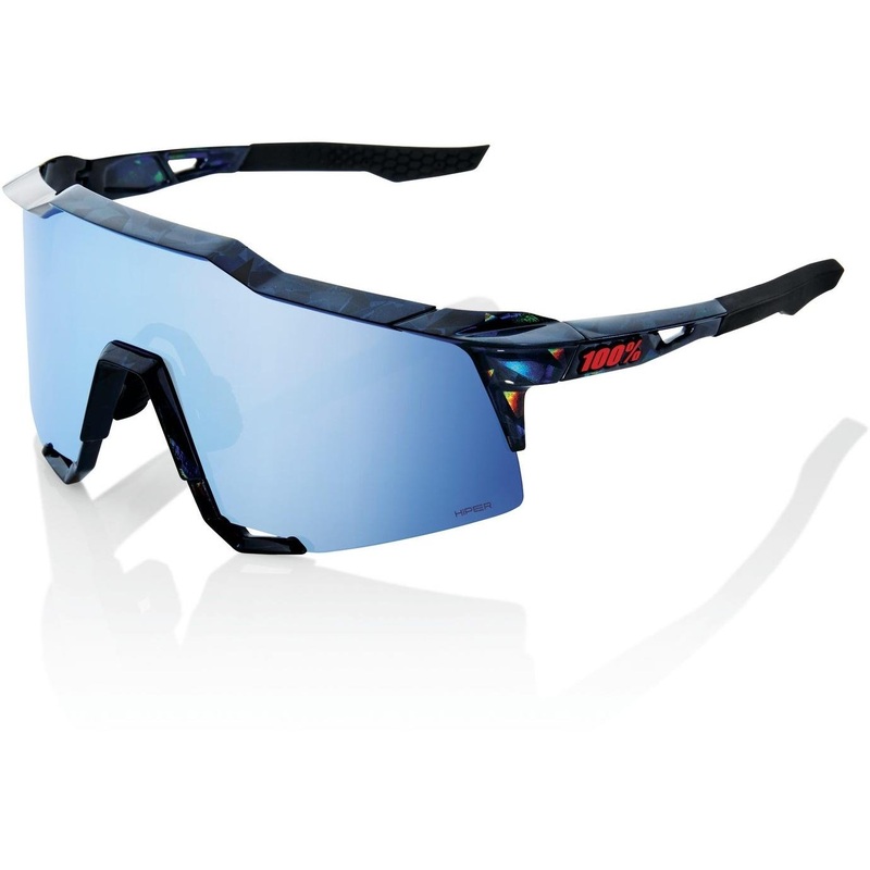 100% Speedcraft Sunglases Black Holographic - HiPER Blue Multilayer Mirror Lens
