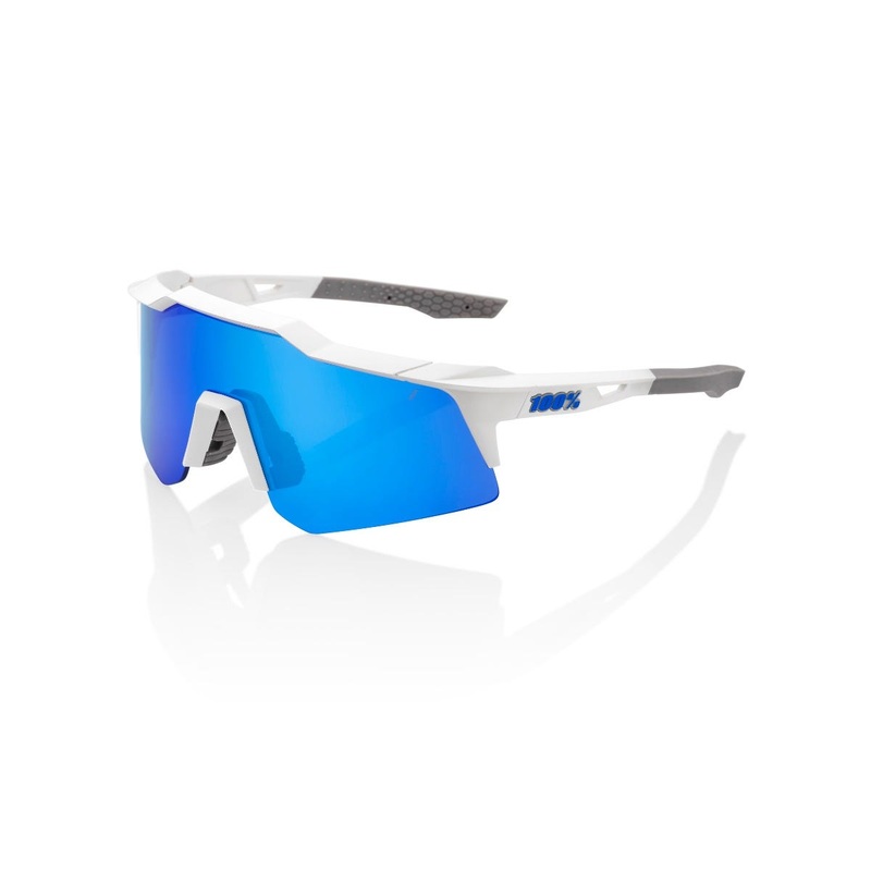 100% Speedcraft XS Sunglasses Matte White with Blue Lens