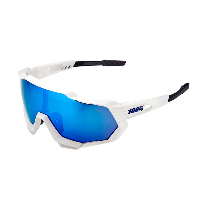 100% Speedtrap HiPER Blue Multilayer Mirror Lens Sunglasses Matte White