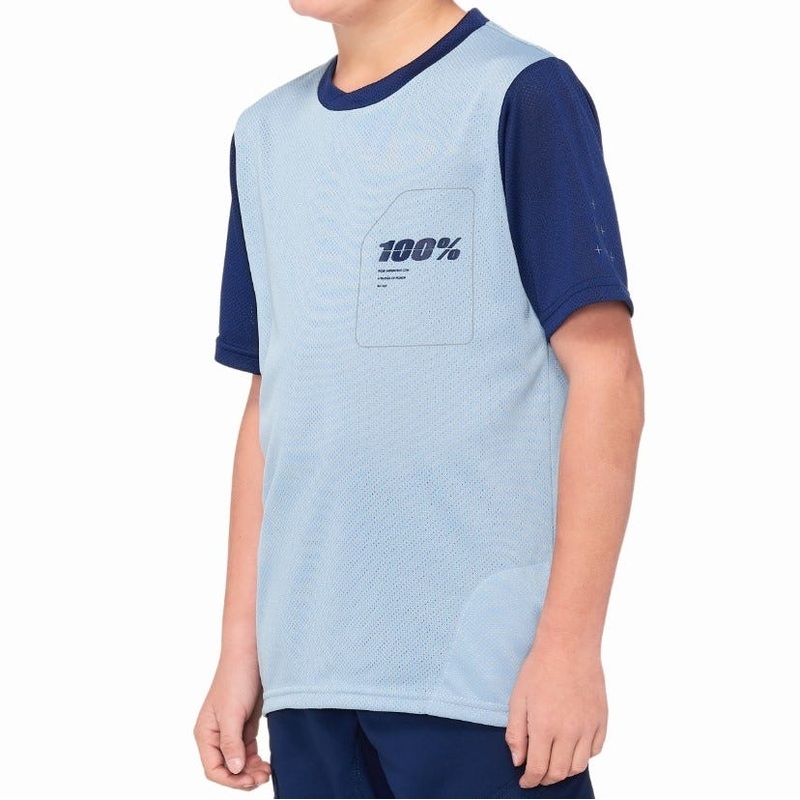 100% Ridecamp Short Sleeve Youth Jersey Light Slate/Navy