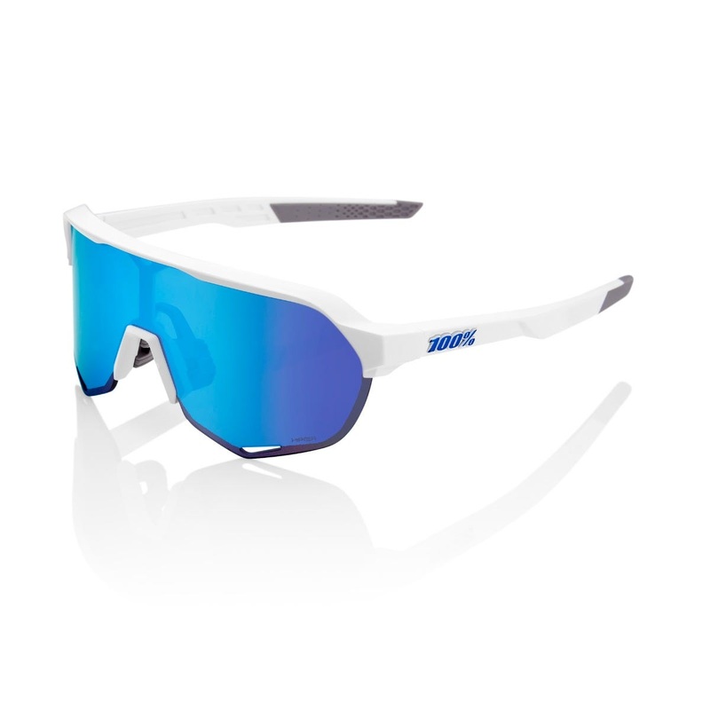 100% S2 Sunglasses Matte White with HiPER Blue Lens