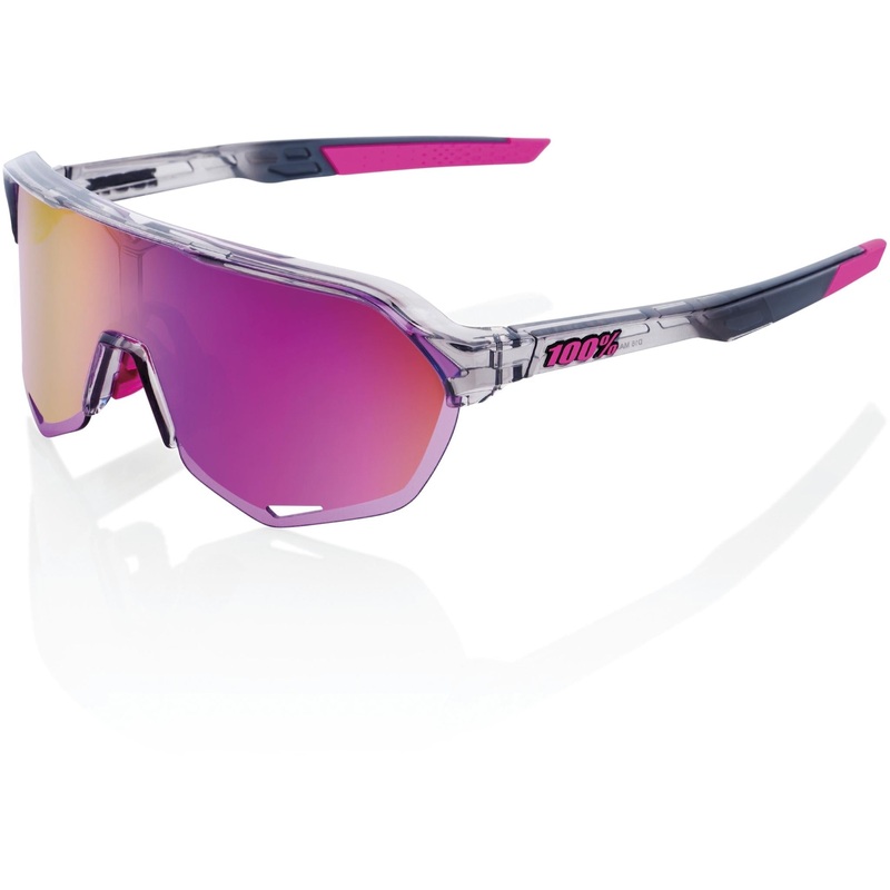 100% S2 Sunglasses Polished Translucent Grey - Purple Multilayer Mirror Lens