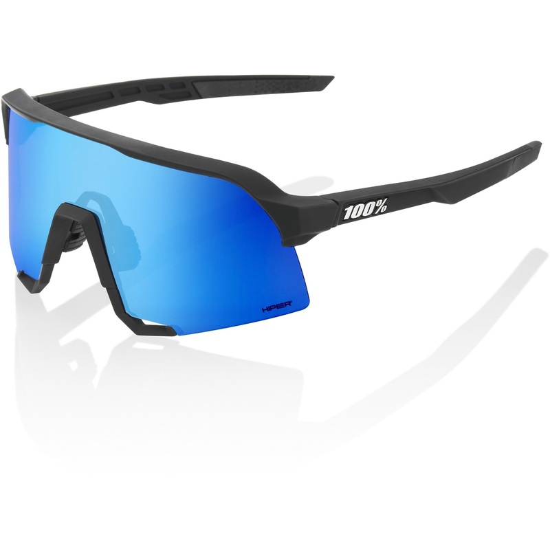 100% S3 Sunglasses Matte Black - HiPER Blue Multilayer Mirror Lens