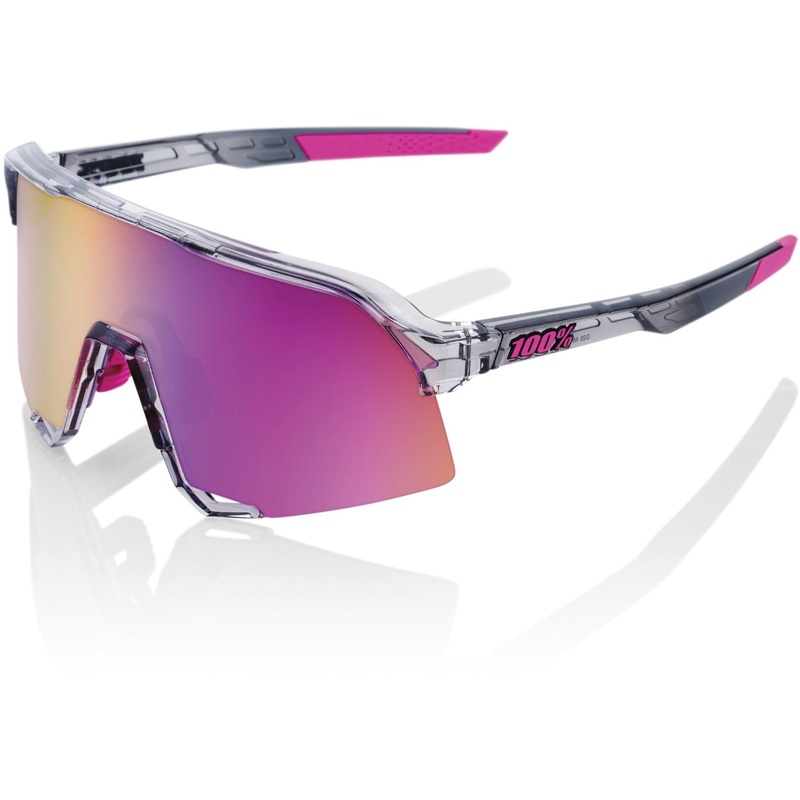 100% S3 Sunglasses Polished Translucent Grey - Purple Multilayer Mirror Lens