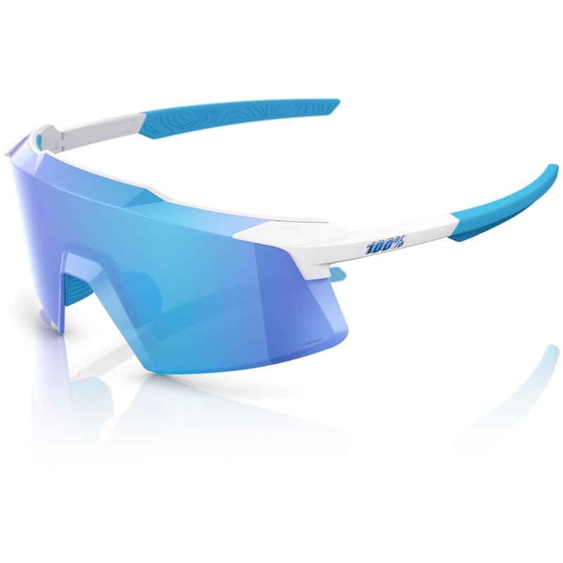 100% Aerocraft Sunglasses Matte White - HiPER Blue Mirror Lens
