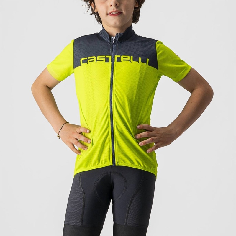 Castelli Neo Prologo Youth Short Sleeve Jersey Electic Lime/Savile Blue