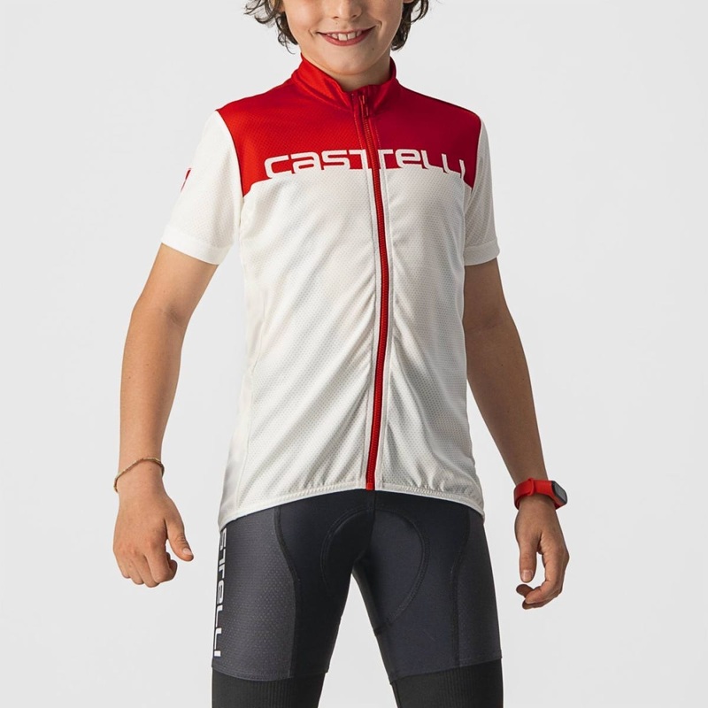 Castelli Neo Prologo Youth Short Sleeve Jersey Ivory/Red