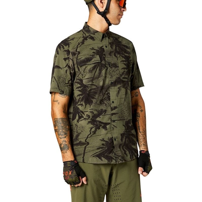 FOX Flexair Woven Short Sleeve Jersey Olive Green
