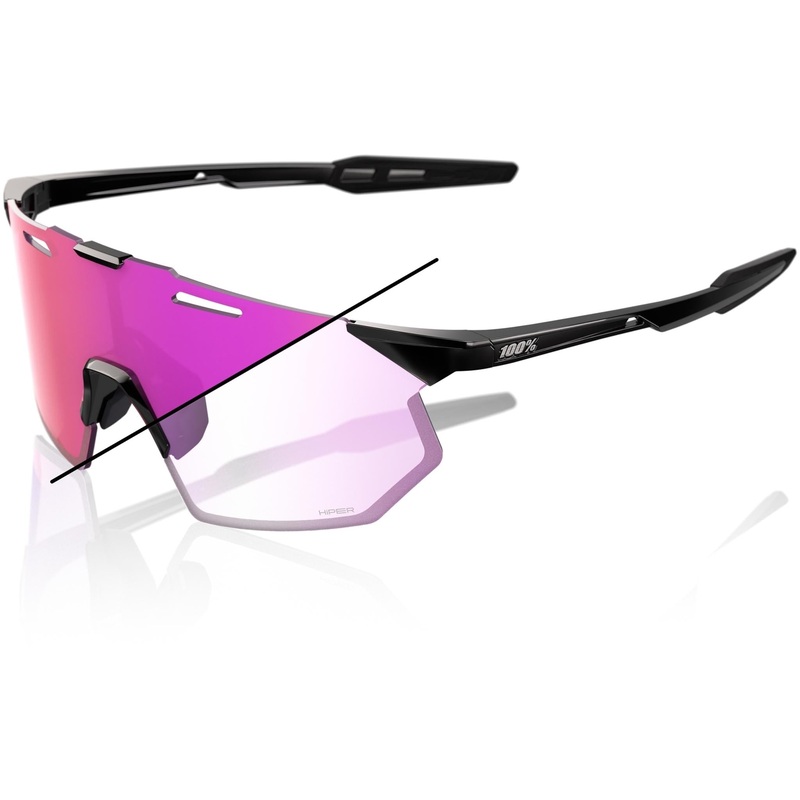 100% Hypercraft SQ Sunglasses Gloss Black - Photochromic Purple Mirror Lens