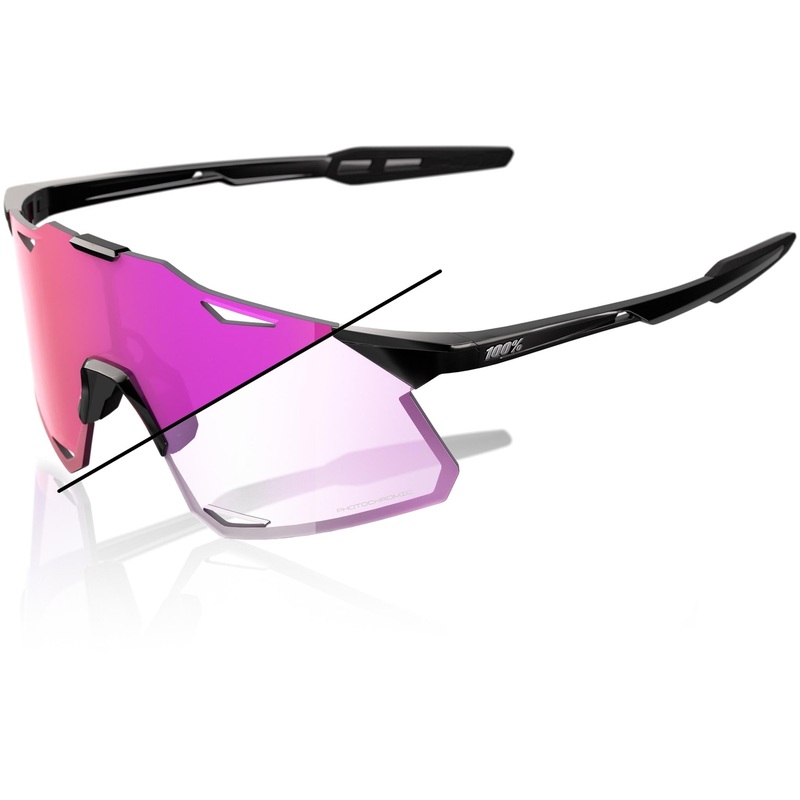 100% Hypercraft Sunglasses Gloss Black - Photochromic Purple Mirror Lens