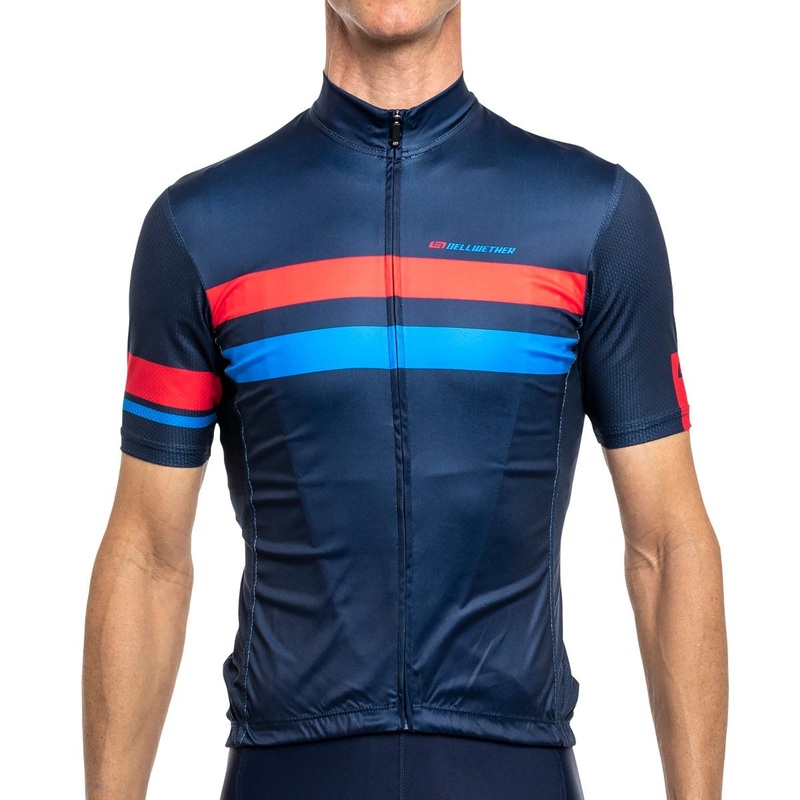 Bellwether Edge Short Sleeve Jersey Navy/Cyan/Ferrari
