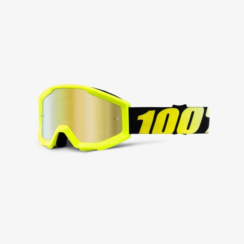 100% Strata Junior Goggles Mirror Gold Lens Neon Yellow