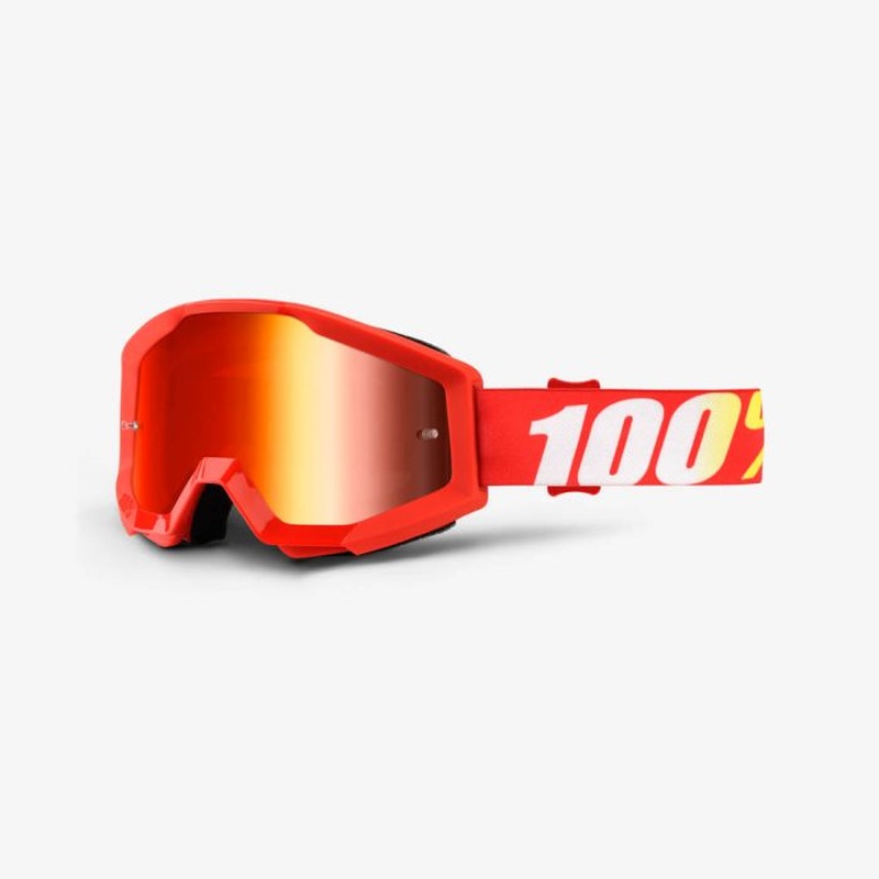 100% Strata Goggles Neon Furnace/Mirror Red Lens