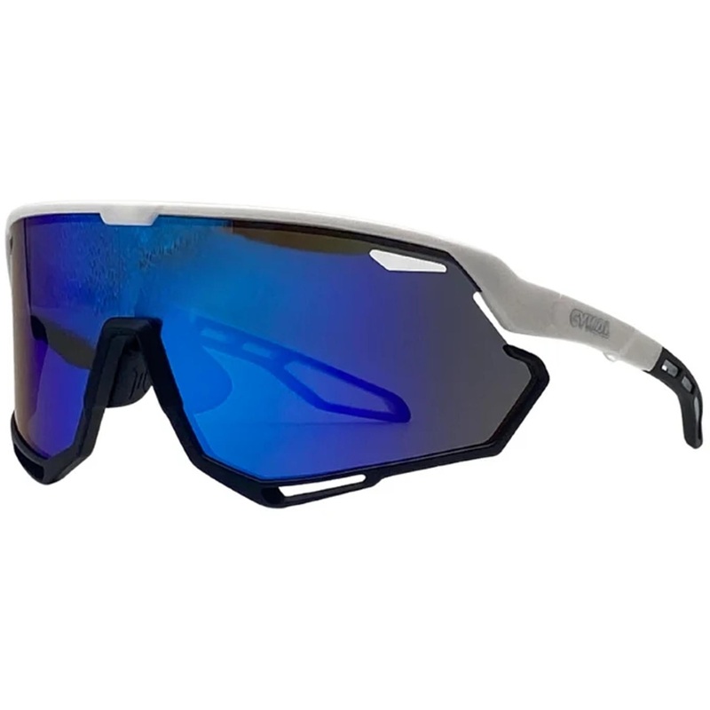 Cykal Distance Sunglasses Matte White/Black - Blue Flash Lens