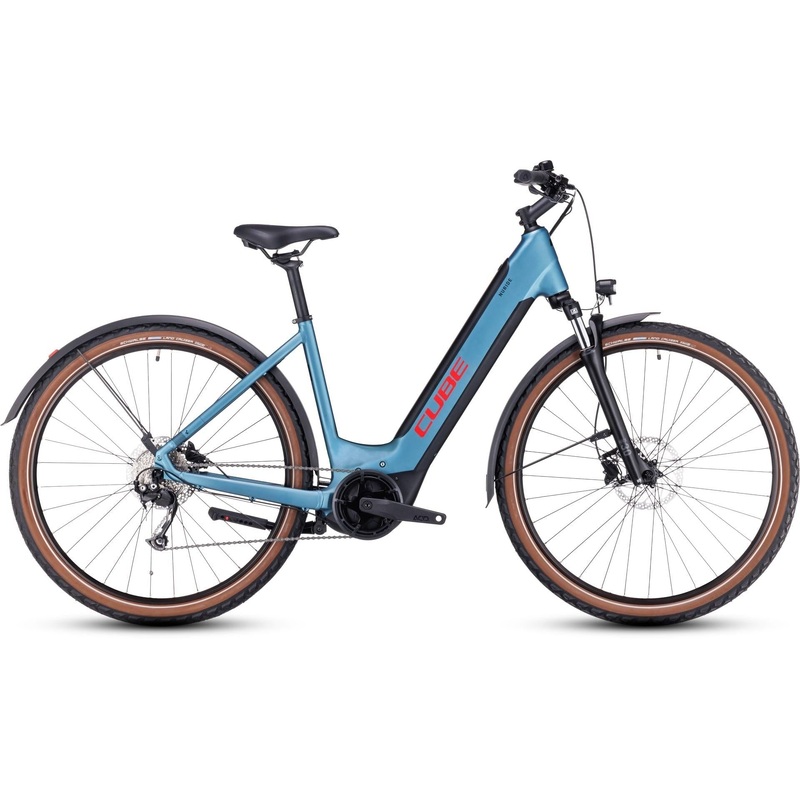 Cube Nuride Hybrid Performance 625 Allroad Easy Entry Electric Hybrid Bike Metal Blue n Red