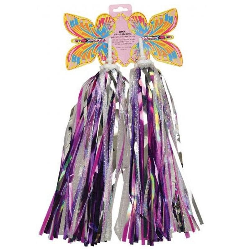 Handlebar Streamers Silver Purple Sequins