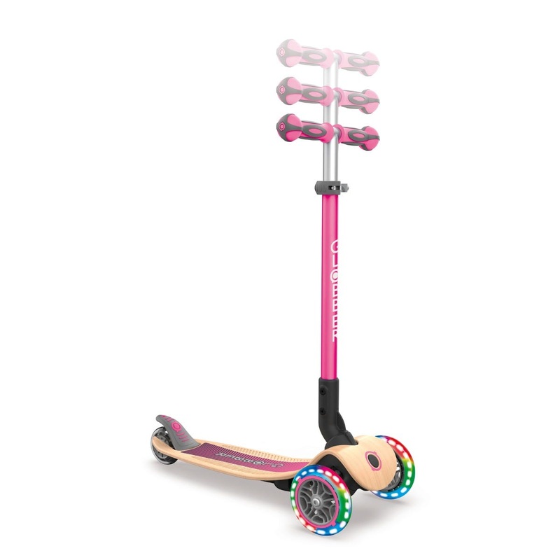 Globber Primo Foldable Wood Lights 3 Wheel Kids Scooter Pink