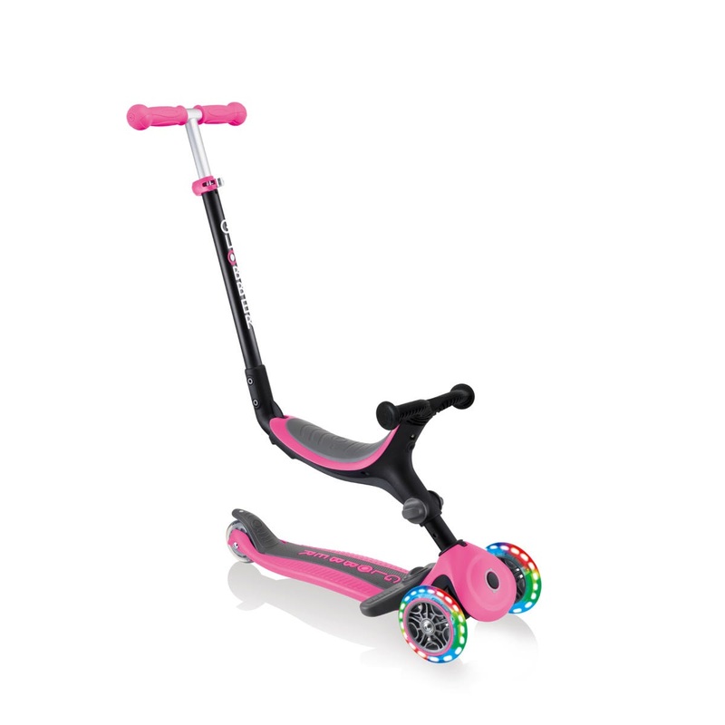 Globber Go Up Foldable Plus Lights 3 Wheel Kids Scooter Deep Pink