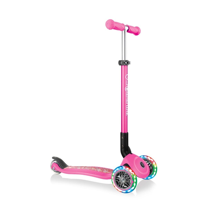 Globber Junior Primo Foldable Fantasy 3 Wheel Kids Scooter Pink Flowers
