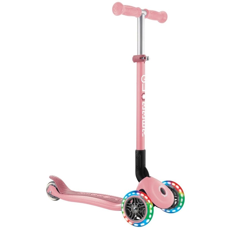 Globber Primo Foldable 3-Wheel Kids Scooter with Lights Pastel Pink