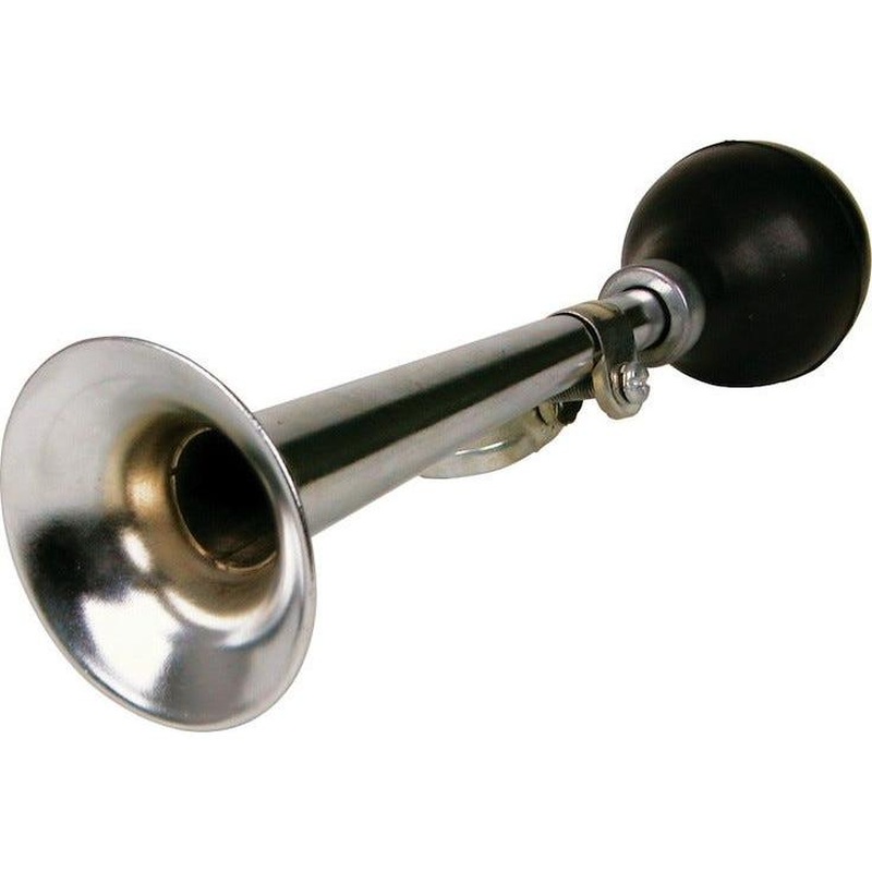 Air Horn Straight 22cm Long, Silver Body With Black Rubber Bulb