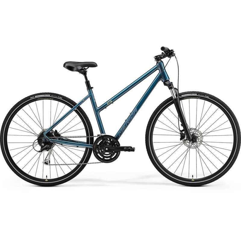 Merida Crossway 100 Hybrid Bike Teal Blue/Silver Blue/Lime